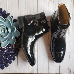 Franco Sarto Patent Leather Black Riddick Booties